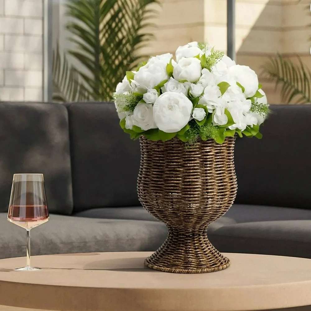 My Texas House 8 in Goblet Woven Planter, Brown